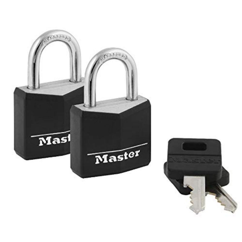 Master Lock Black Outdoor Key Lock, Standard Weather Resistant Padlock with Cover, Keyed Alike Padlocks for Lockers, Fences, Sheds, or Other Equipment, 2 Pack, 131T - Image 1
